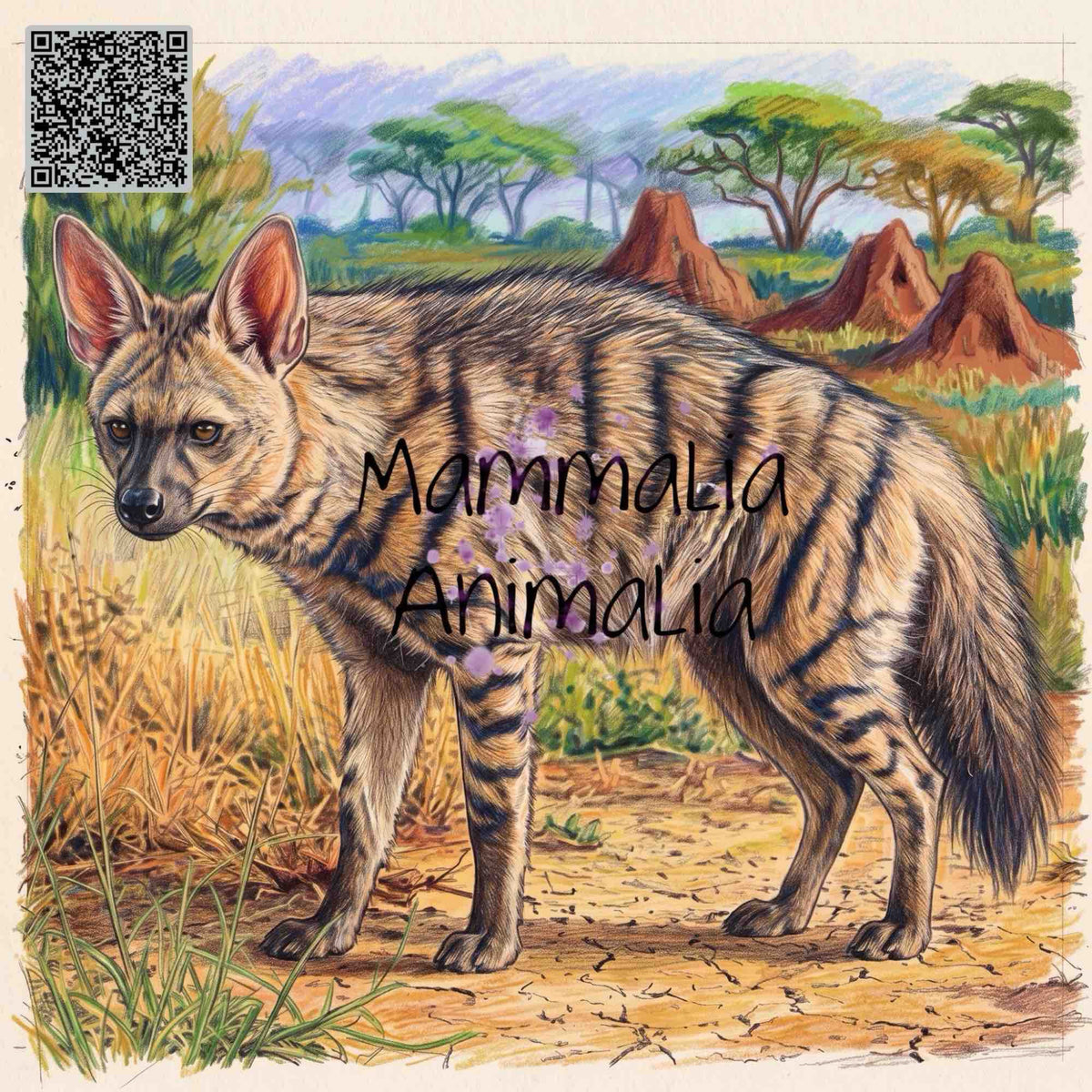 Aardwolf in Detail – Scientific Wildlife Illustration